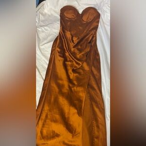 Hello Molly Strapless Satin Dress in Bronze